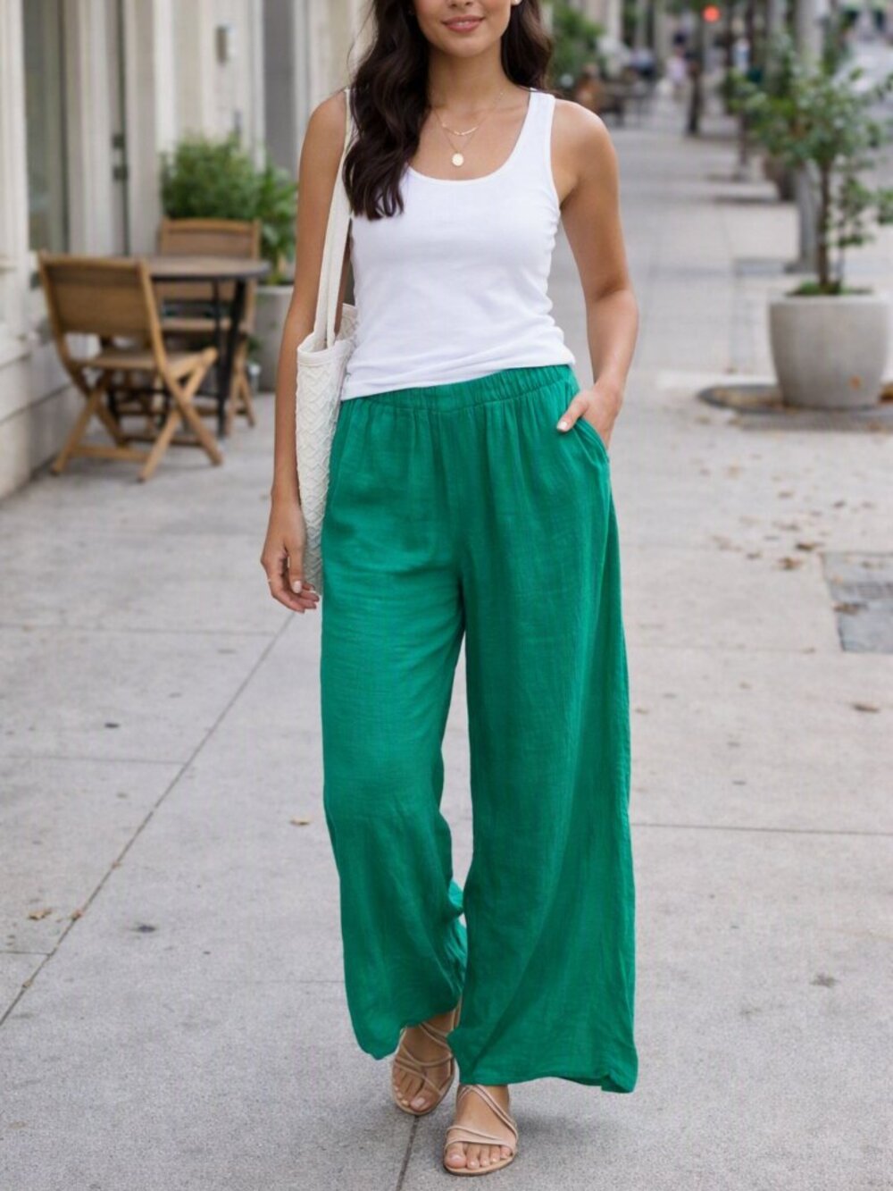 Blanco By Nature Relaxed Wide-Leg Green Pants